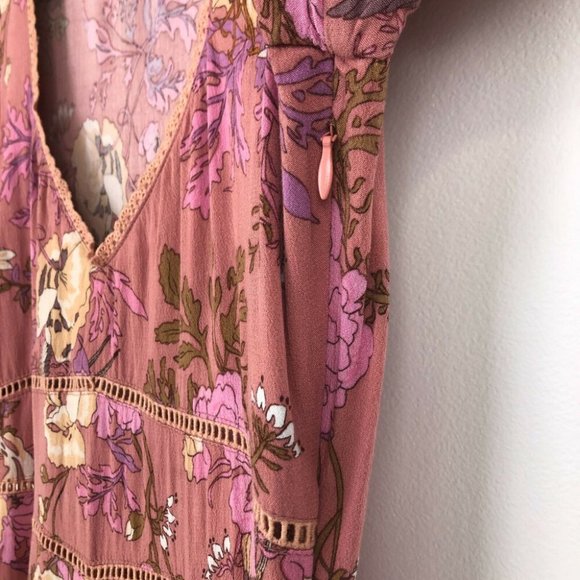 Spell & The Gypsy Rosa Pink Floral Mini Dress Size XS Half Sleeve Lightweight - Picture 5 of 10